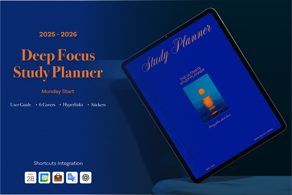 2025-2026 Deep Focus Study Planner (Blue & Orange, ChatGPT Integration)