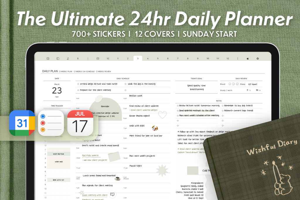 2025 Ultimate 24hr Daily planner (Sun.Start, Calendar Integration)