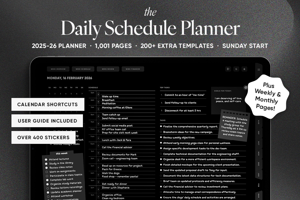 The Daily Schedule Planner (Sun. Start, Dark)
