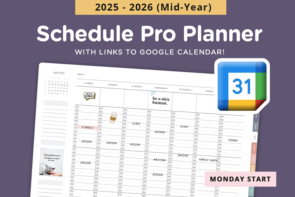 2025-2026 Schedule Pro Digital Planner (Monday, Google)