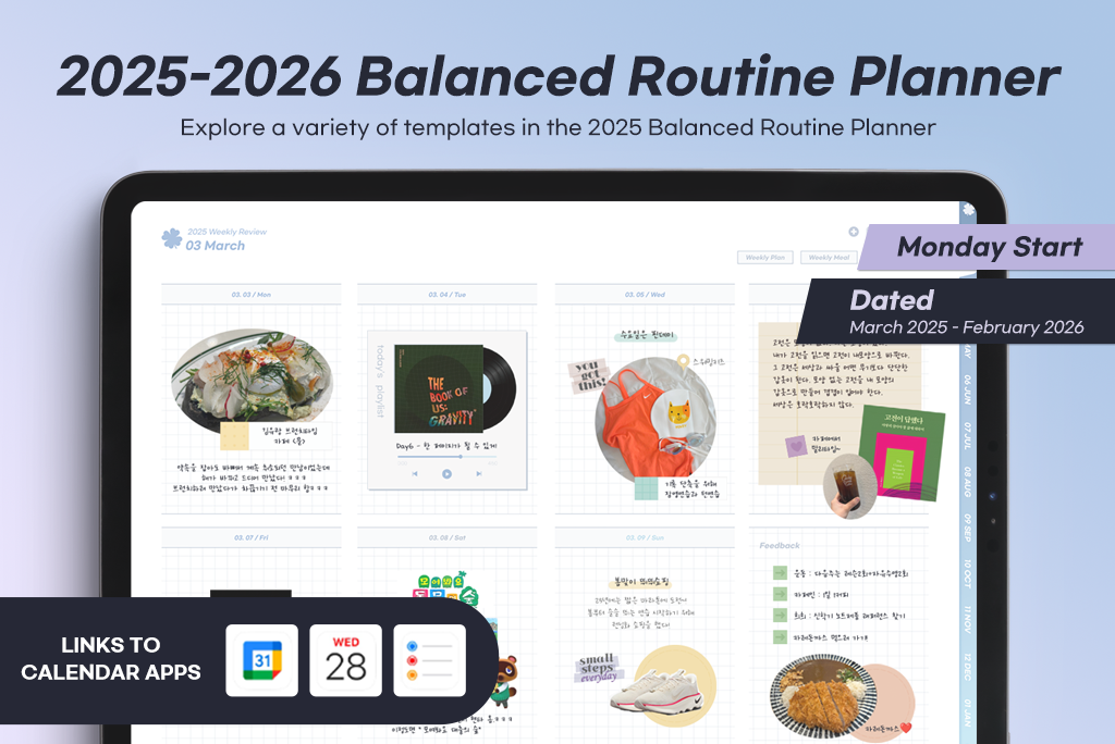 Mar 2025 - Feb 2026 Balanced Routine Planner (Blue, Mon.Start, Calendar Integration)