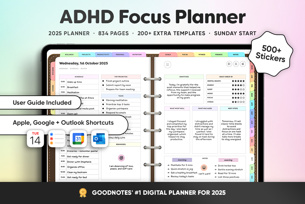 ADHD Focus Planner (Zon. Start, Pastel)