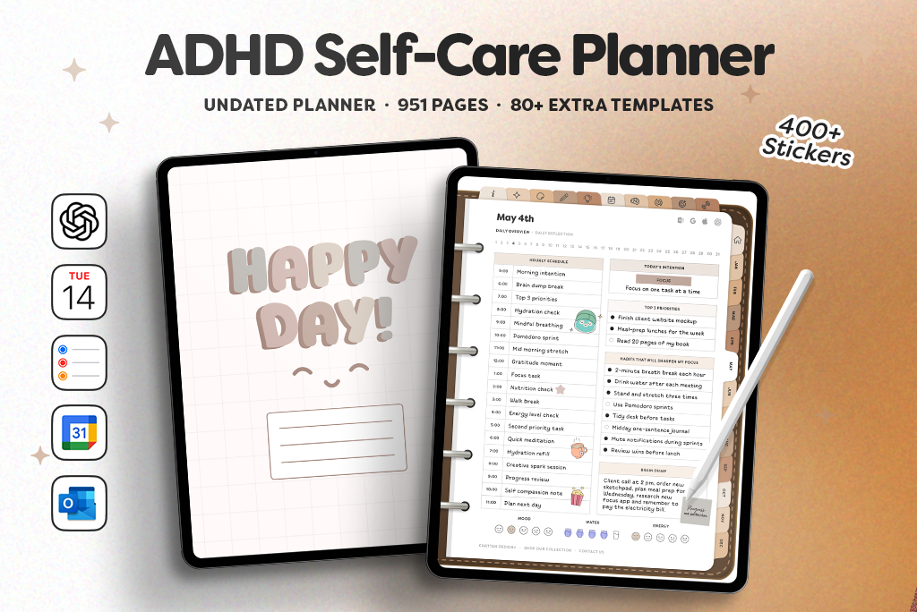 ADHD Self-Care Planner (Portrait, Mocha)
