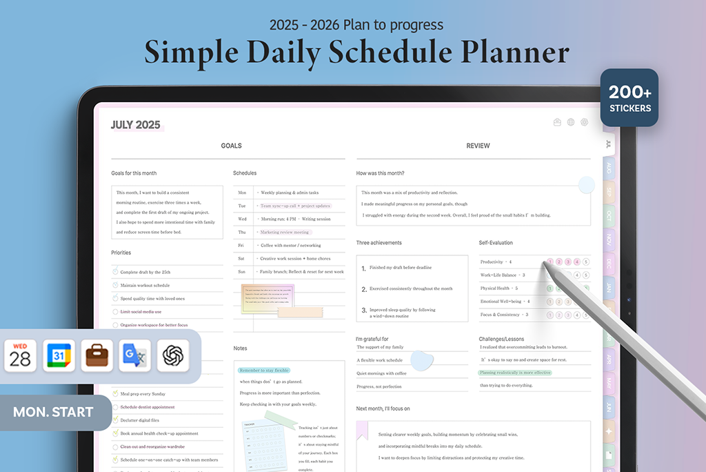 Plan to Progress: 2025-2026 Daily Schedule Planner (Mon.Start, Pink)