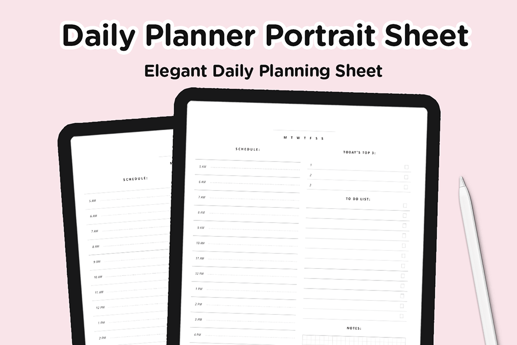 Daily Planner Portrait Sheet