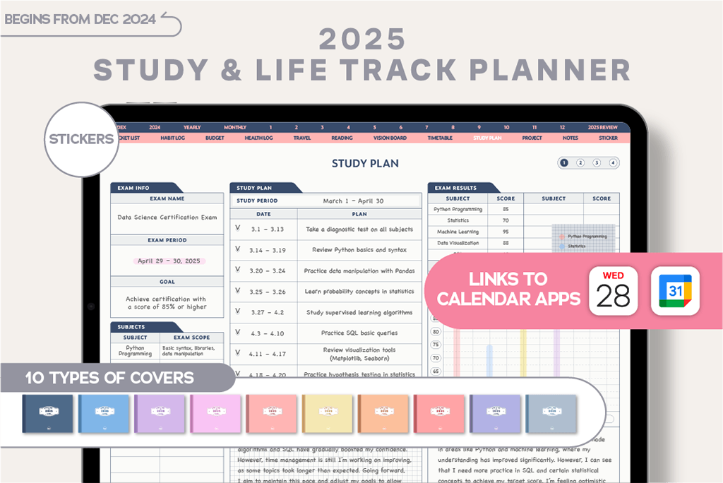 2025 Study & Life Track Planner (Navy, Calendar Integration)