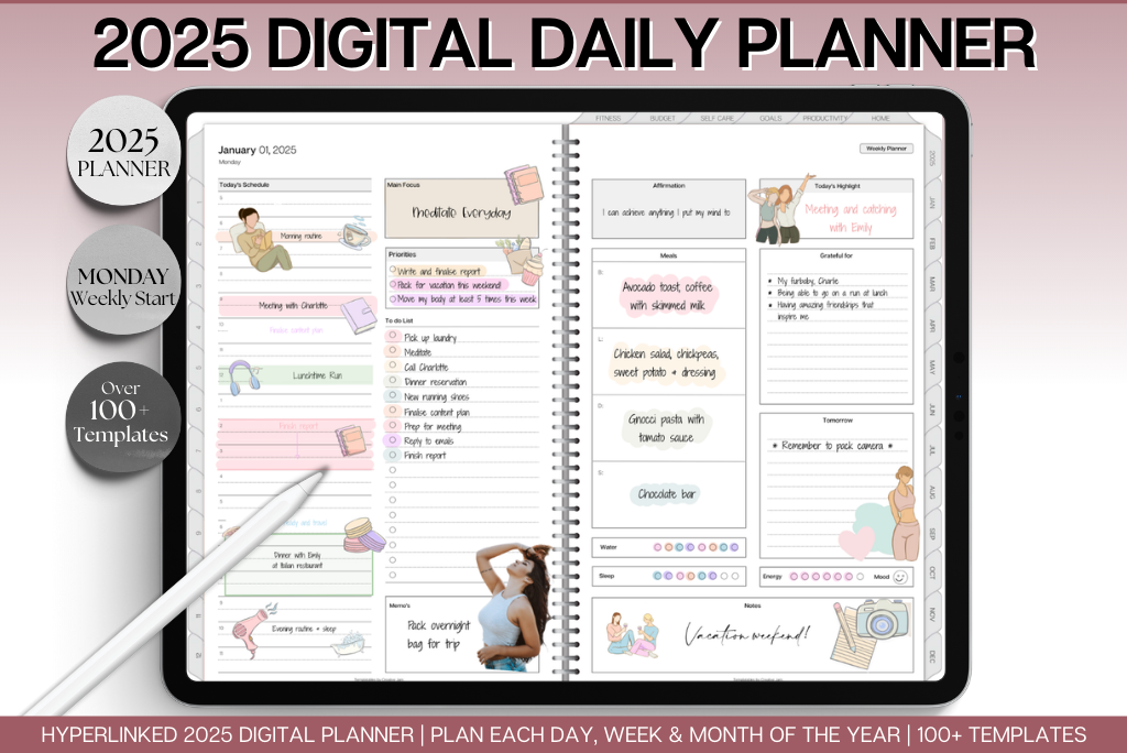 Minimalist 2025 Daily Planner - Landscape (Monday)