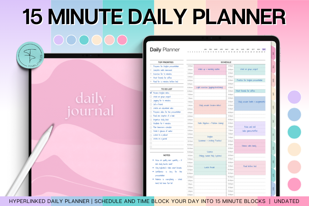 15 Minute Digital Daily Planner - Colorful