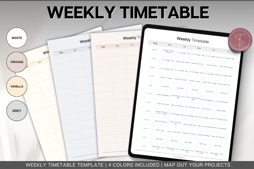 Weekly Study Timetable Template