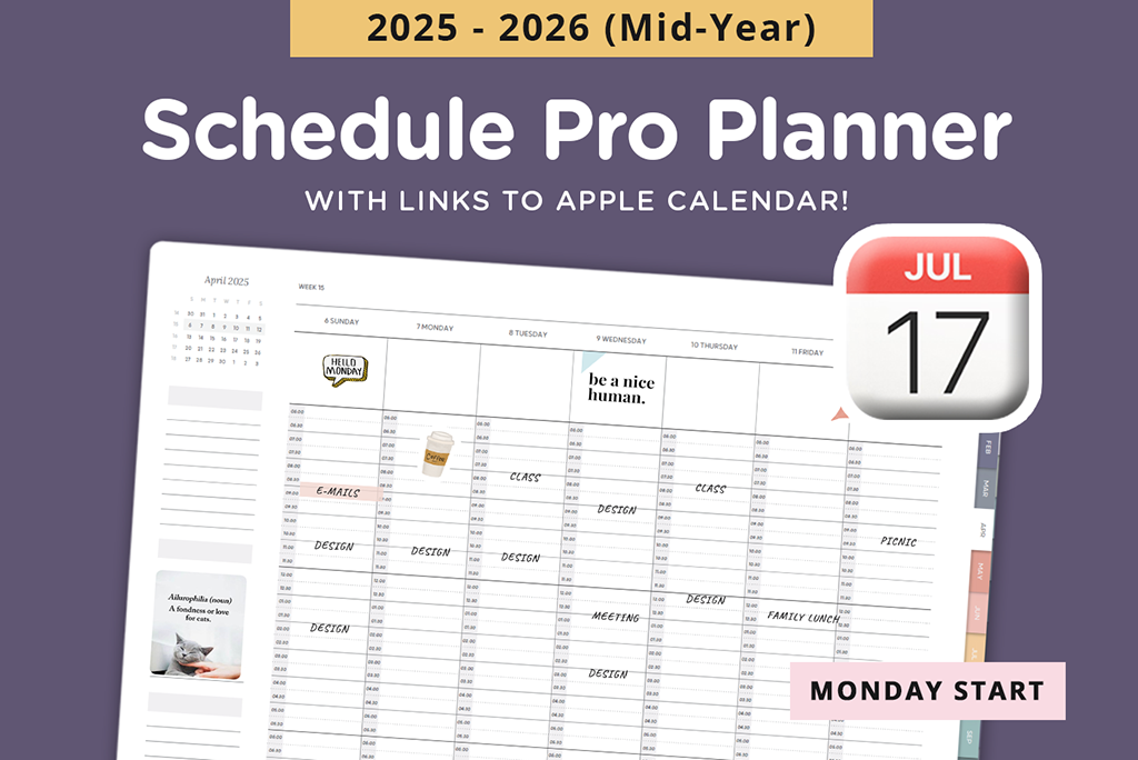 2025-2026 Schedule Pro Digital Planner (Monday, Apple)