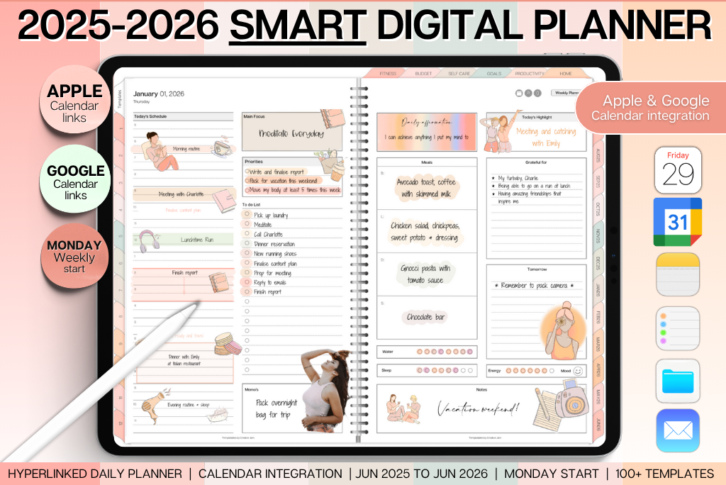 Smart 2025-2026 Mid-year Planner - Peach - Ring Binder (Mon)