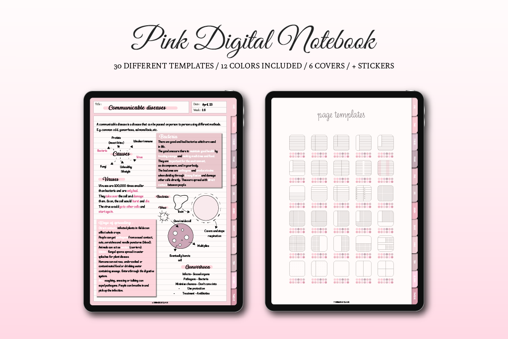 Pink 12-Tab Notebook