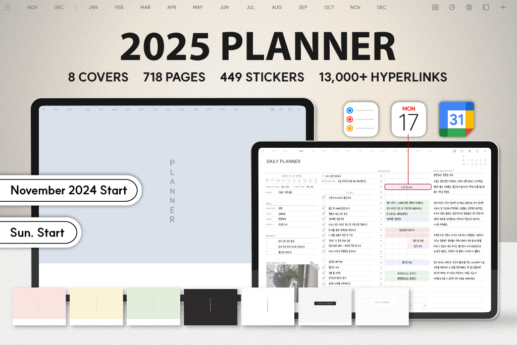 Planificateur Quotidien 2025 (Début Dimanche, Intégration Calendrier)