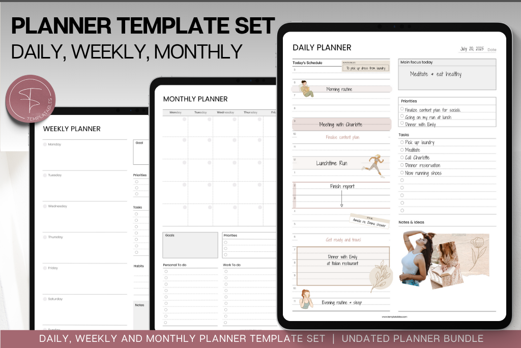Planner Template Set (Daily, Weekly & Monthly)