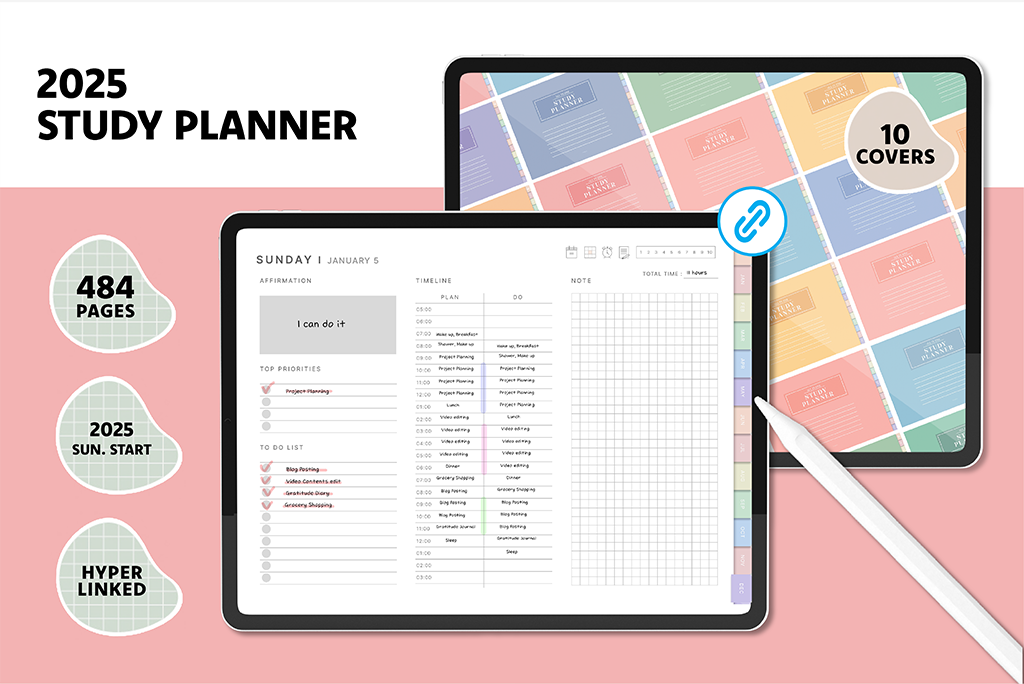 2025 Student Study Planner  w/ 10 Covers (Sun.Start)