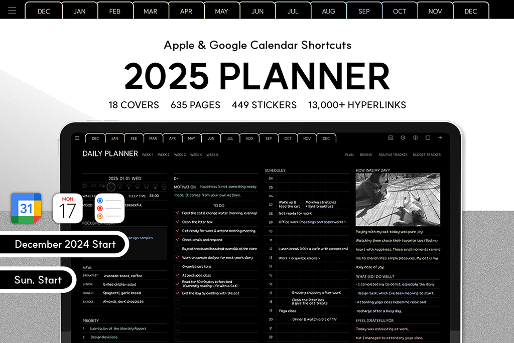 Planificador Oscuro Definitivo 2025 (Sun.Start, Integración de Calendario)