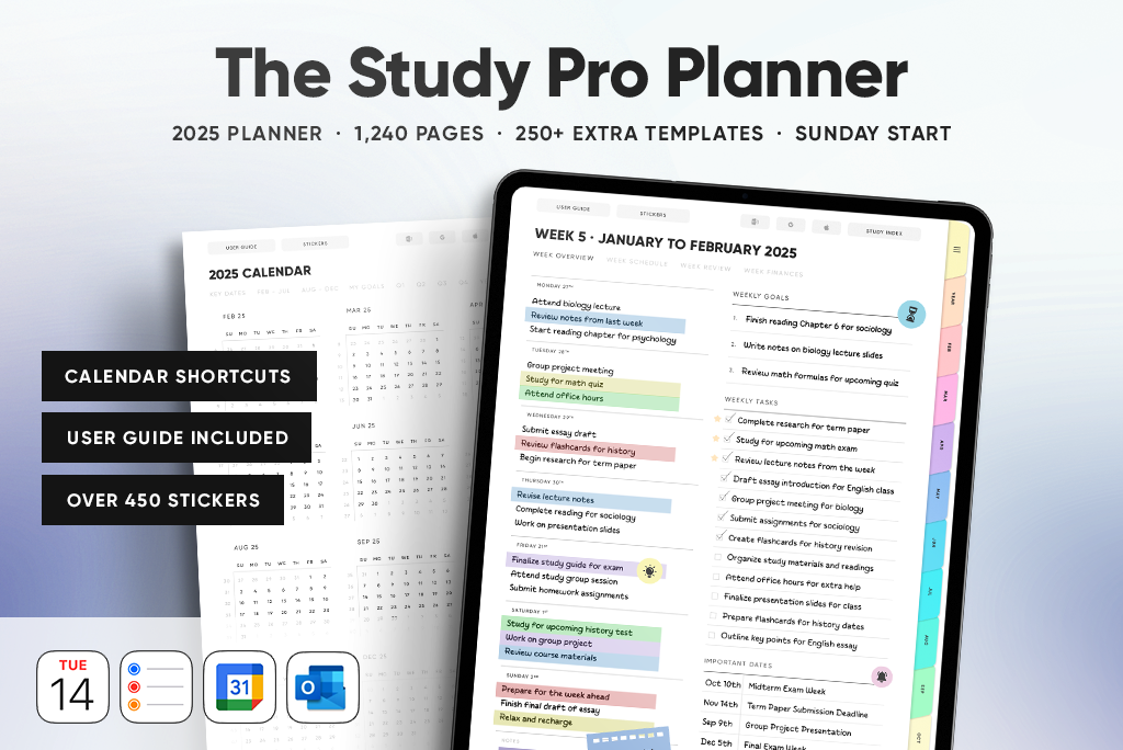 The Study Pro Planner in Pastel (Sun. Start, Portrait)