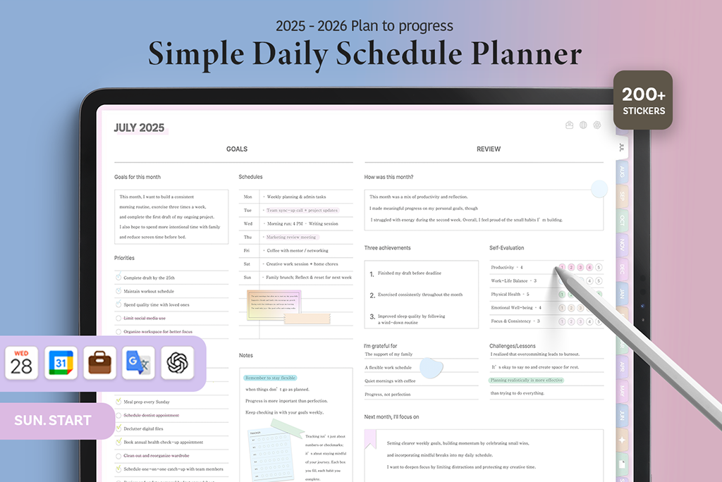 Plan to Progress: 2025-2026 Daily Schedule Planner (Sun.Start, Pink)