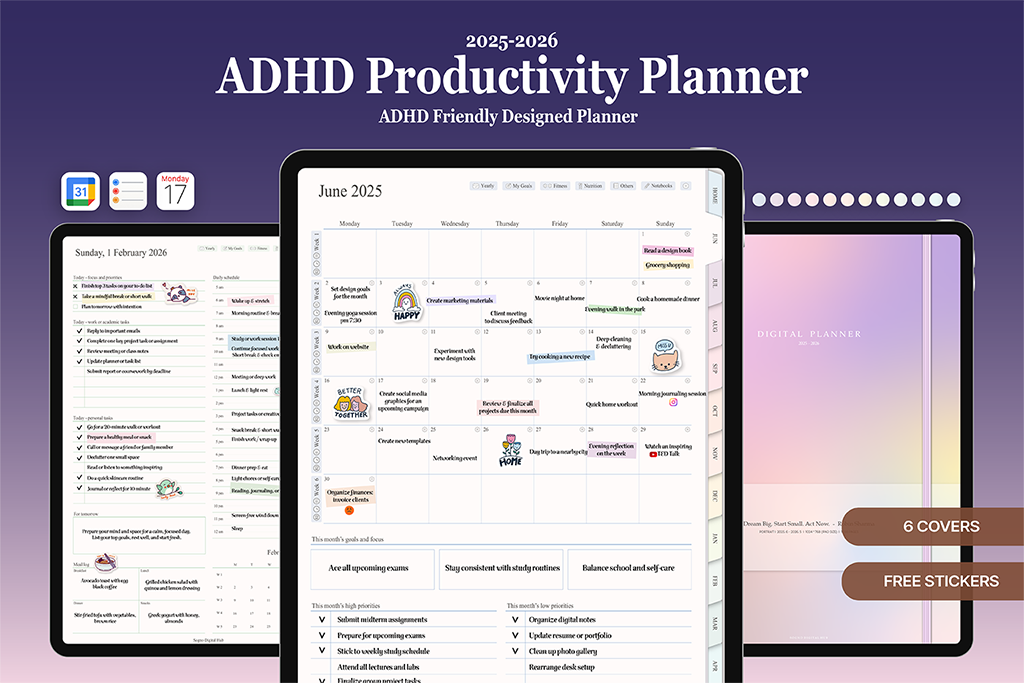2025-2026 ADHD Productivity Planner (Pastel, Portrait)