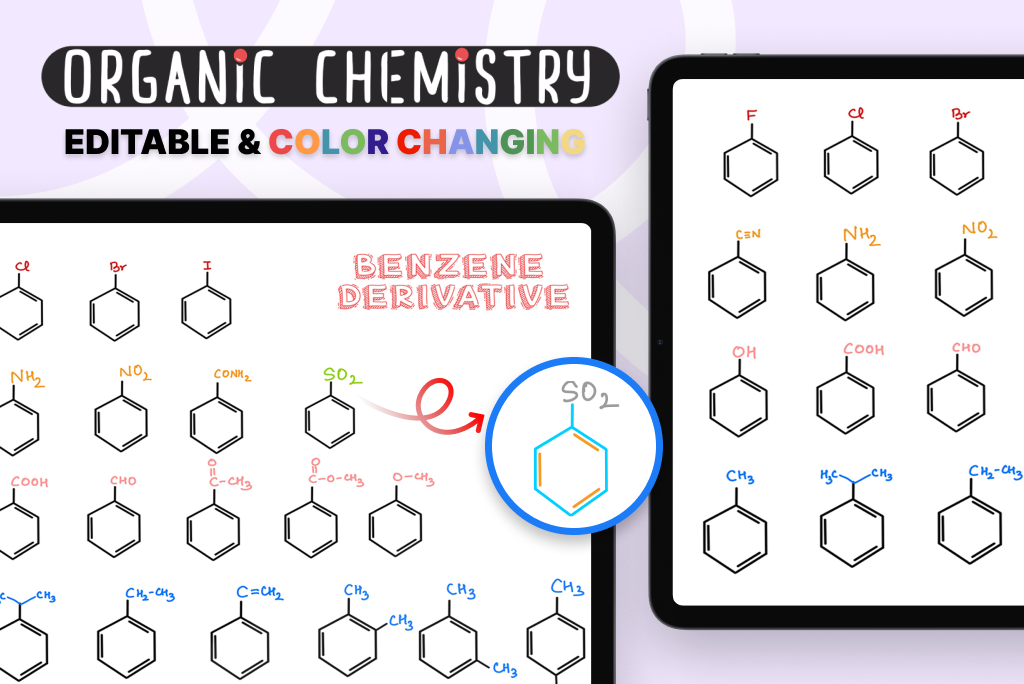 Bewerkbare benzeenstickers met 6 koolstofatomen