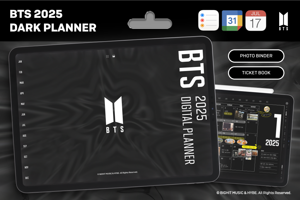 BTS 2025 Planner (Dark, Calendar Integration)