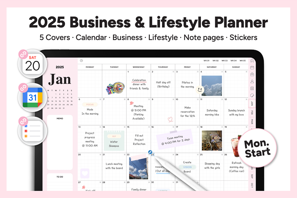 2025 Business & Life Planner (Pink, Mon.start, Calendar Integration)