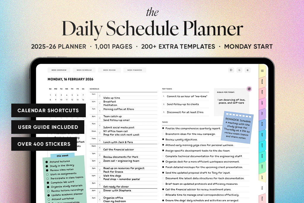 The Daily Schedule Planner (Mon. Start, Pastel)