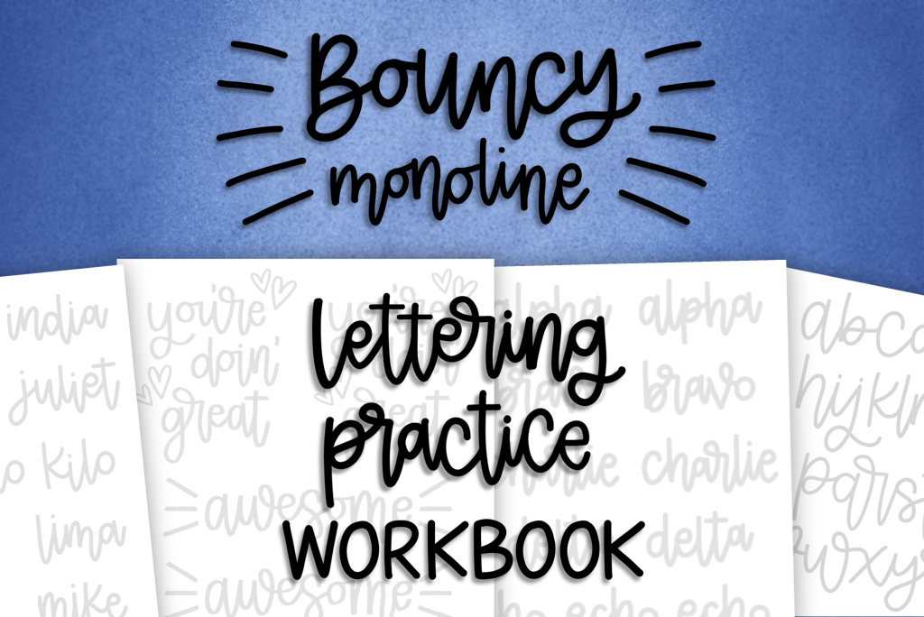 Caderno de exercícios de lettering monolíneo saltitante