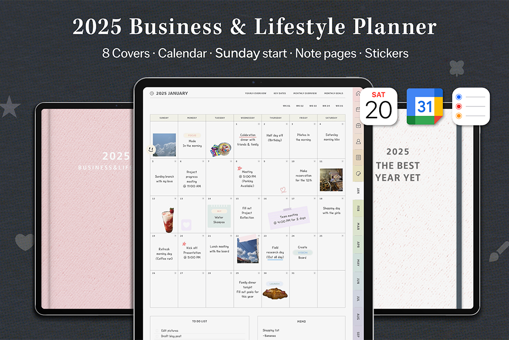 Planificador de Vida Empresarial Todo en Uno 2025 (Sun.Start, Integración de Calendario)