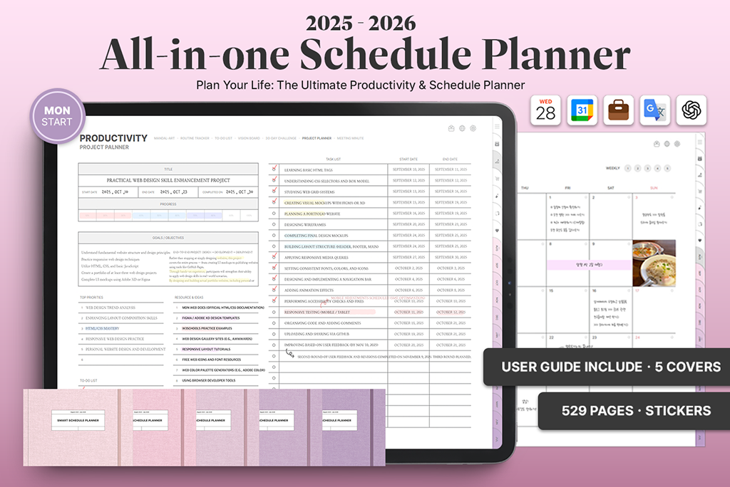 2025-2026 Schedule planner (Pink, Mon.Start)