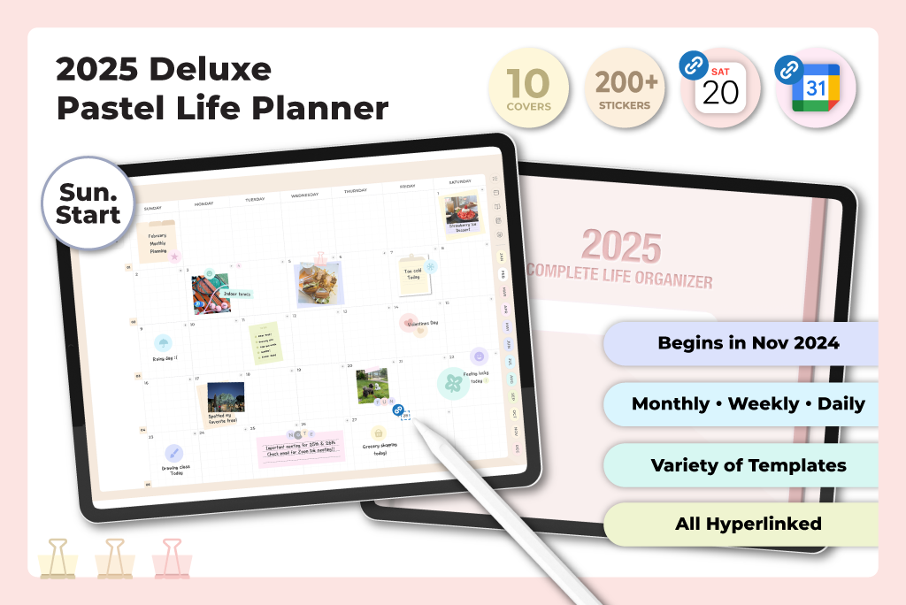 ปี 2025 Deluxe Pastel Life Planner (เริ่มวันอาทิตย์)