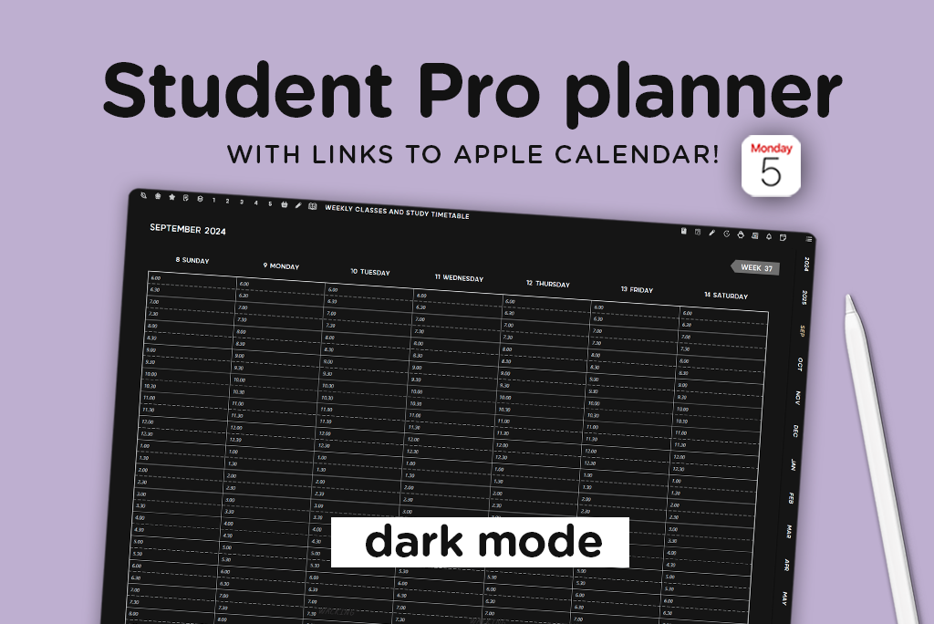 Student Pro Planner Dark Mode (Sunday Start) 